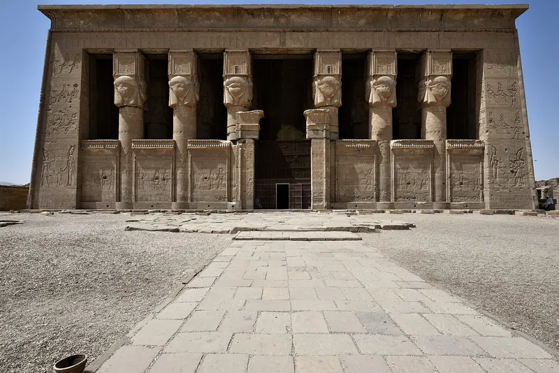 Temple of Hathor at Dendera at the end of a stone path