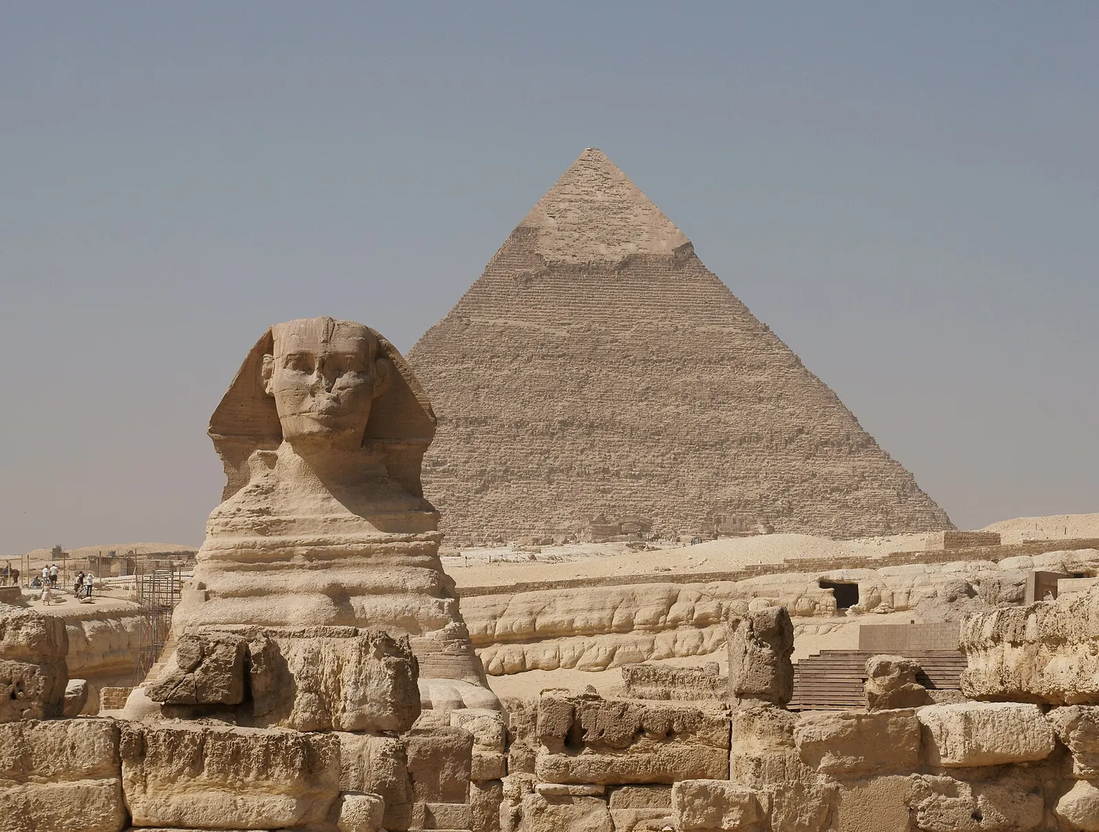 The Sphinx in front of the pyramid of Khafre at Giza