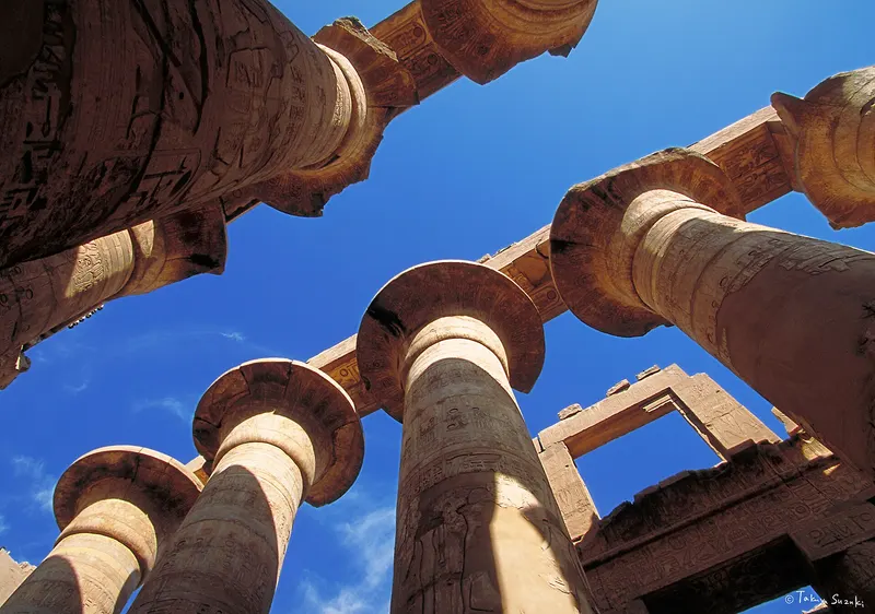 Looking up at the giant columns of Karnak's hypostyle hall
